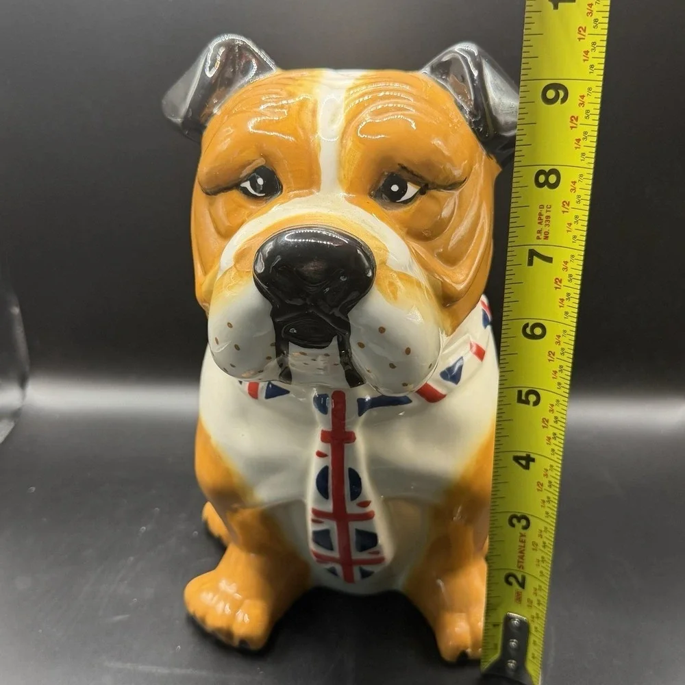 English Bulldog With Union Jack Tie Dog Cookie Jar UK Ceramic 9.25